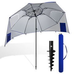 SWANEW Strandschirm mit Seitenwänden, Strandmuschel 2 in 1 mit UV50+, neigbarem Drehkopf, Spiral-Erdspieß & Tragetasche, für 2–4 Personen