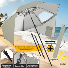SWANEW Strandschirm mit Seitenwänden, Strandmuschel 2 in 1 mit UV50+, neigbarem Drehkopf, Spiral-Erdspieß & Tragetasche, für 2–4 Personen