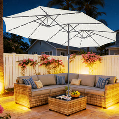 SWANEW Sonnenschirm mit Kurbel und LED Solar, Doppelsonnenschirm, ohne Ständer, UV-Schutz 50+