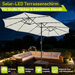 SWANEW Sonnenschirm mit Kurbel und LED Solar, Doppelsonnenschirm, ohne Ständer, UV-Schutz 50+