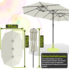 SWANEW Sonnenschirm mit Kurbel und LED Solar, Doppelsonnenschirm, ohne Ständer, UV-Schutz 50+