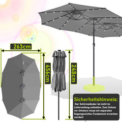 SWANEW Sonnenschirm mit Kurbel und LED Solar, Doppelsonnenschirm, ohne Ständer, UV-Schutz 50+