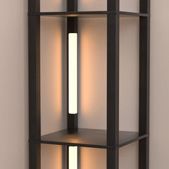 SWANEW Stehlampe mit Holzregal, Bücherregal mit LED-Beleuchtung, 360° Drehbare RGB LED Stehleuchte Wohnzimmer, 3 Farbtemperaturen, 20W & 163 cm Höhe