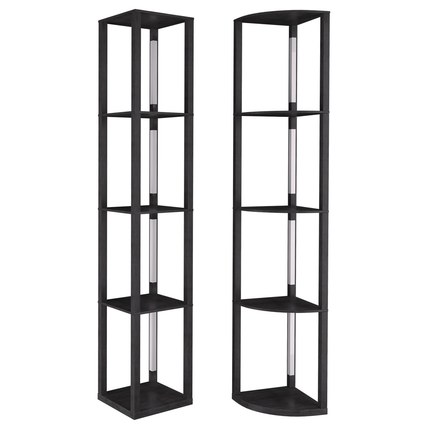 SWANEW Stehlampe mit Holzregal, Bücherregal mit LED-Beleuchtung, 360° Drehbare RGB LED Stehleuchte Wohnzimmer, 3 Farbtemperaturen, 20W & 163 cm Höhe