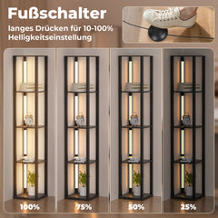 SWANEW Stehlampe mit Holzregal, Bücherregal mit LED-Beleuchtung, 360° Drehbare RGB LED Stehleuchte Wohnzimmer, 3 Farbtemperaturen, 20W & 163 cm Höhe