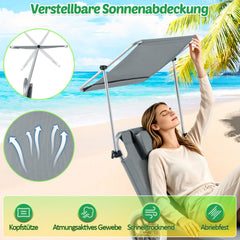 SWANEW 2er Sonnenliege mit Dach, 5-Fach Verstellbarer Liegestuhl klappbar