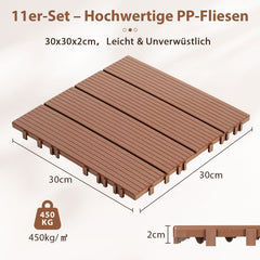 SWANEW 30x30cm PP Terrassenfliesen, Klickfliesen 450 kg/m² belastbar