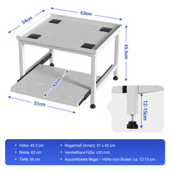 SWANEW Waschmaschinen Untergestell 45,5 cm, mit Schublade, Verstellbares Podest für Waschmaschine, Trockner, bis 200 kg tragfähig