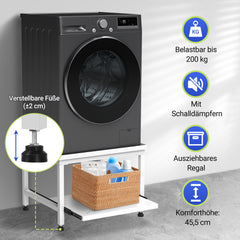 SWANEW Waschmaschinen Untergestell 45,5 cm, mit Schublade, Verstellbares Podest für Waschmaschine, Trockner, bis 200 kg tragfähig