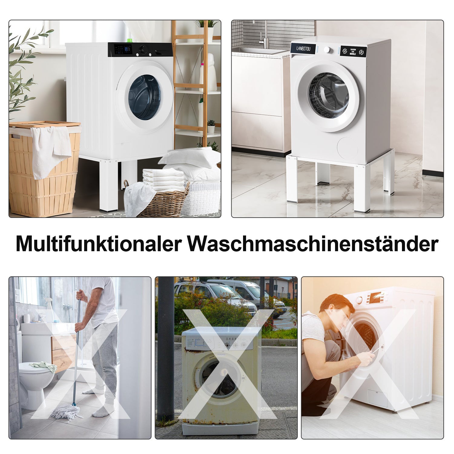 SWANEW Waschmaschinen Untergestell, Waschmaschinensockel , Waschmaschinen-Unterschrank, Podest für Waschmaschinen & Trockner