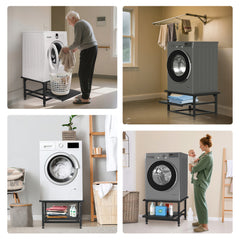 SWANEW Waschmaschinen Untergestell mit Ausziehbarem Regal, 3 höhenverstellbar Waschmaschinen Sockel, 150kg Tragfähigkeit Podest für Trockner, Kühlschrank