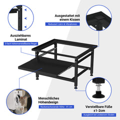 SWANEW Waschmaschinen Untergestell mit Ausziehbarem Regal, 3 höhenverstellbar Waschmaschinen Sockel, 150kg Tragfähigkeit Podest für Trockner, Kühlschrank