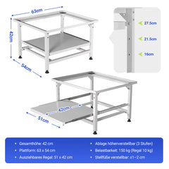 SWANEW Waschmaschinen Untergestell mit Ausziehbarem Regal, 3 höhenverstellbar Waschmaschinen Sockel, 150kg Tragfähigkeit Podest für Trockner, Kühlschrank