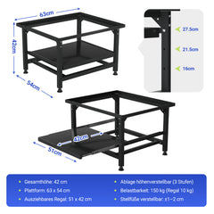 SWANEW Waschmaschinen Untergestell mit Ausziehbarem Regal, 3 höhenverstellbar Waschmaschinen Sockel, 150kg Tragfähigkeit Podest für Trockner, Kühlschrank