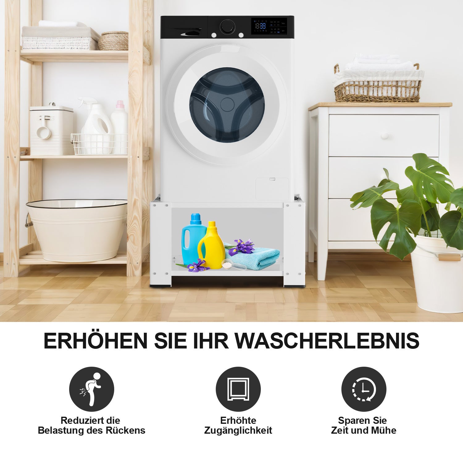 SWANEW Waschmaschinen Untergestell mit Einlegeböden, Waschmaschinensockel, Waschmaschinen-Unterschrank für Waschmaschinen & Trockner