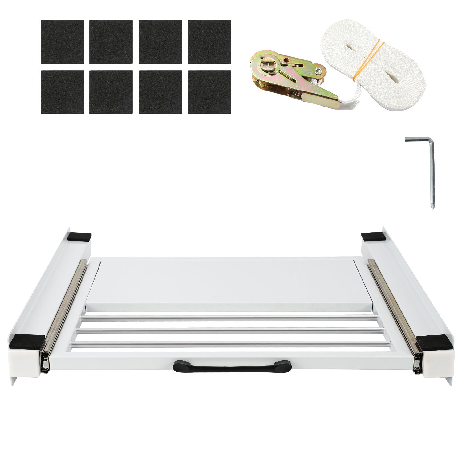 SWANEW Zwischenbaurahmen mit Ausziehplatte, Universell Verbindungsrahmen für Waschmaschine und Trockner, Stapelset mit Handtuchhalter