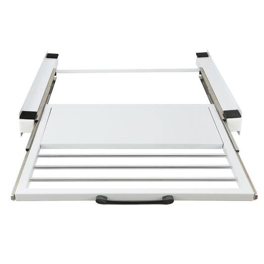 SWANEW Zwischenbaurahmen mit Ausziehplatte, Universell Verbindungsrahmen für Waschmaschine und Trockner, Stapelset mit Handtuchhalter