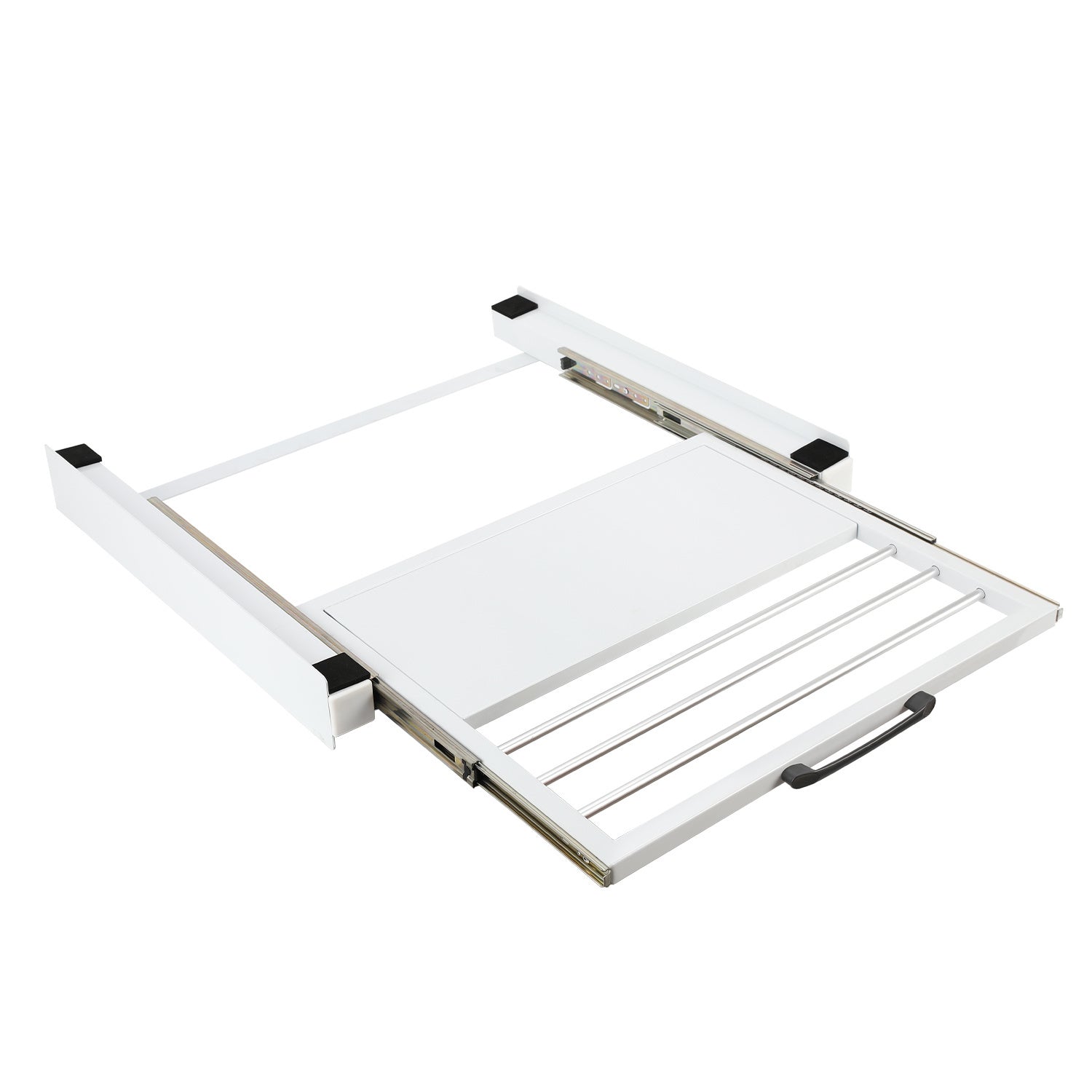 SWANEW Zwischenbaurahmen mit Ausziehplatte, Universell Verbindungsrahmen für Waschmaschine und Trockner, Stapelset mit Handtuchhalter