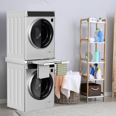 SWANEW Zwischenbaurahmen mit Ausziehplatte, Universell Verbindungsrahmen für Waschmaschine und Trockner, Stapelset mit Handtuchhalter