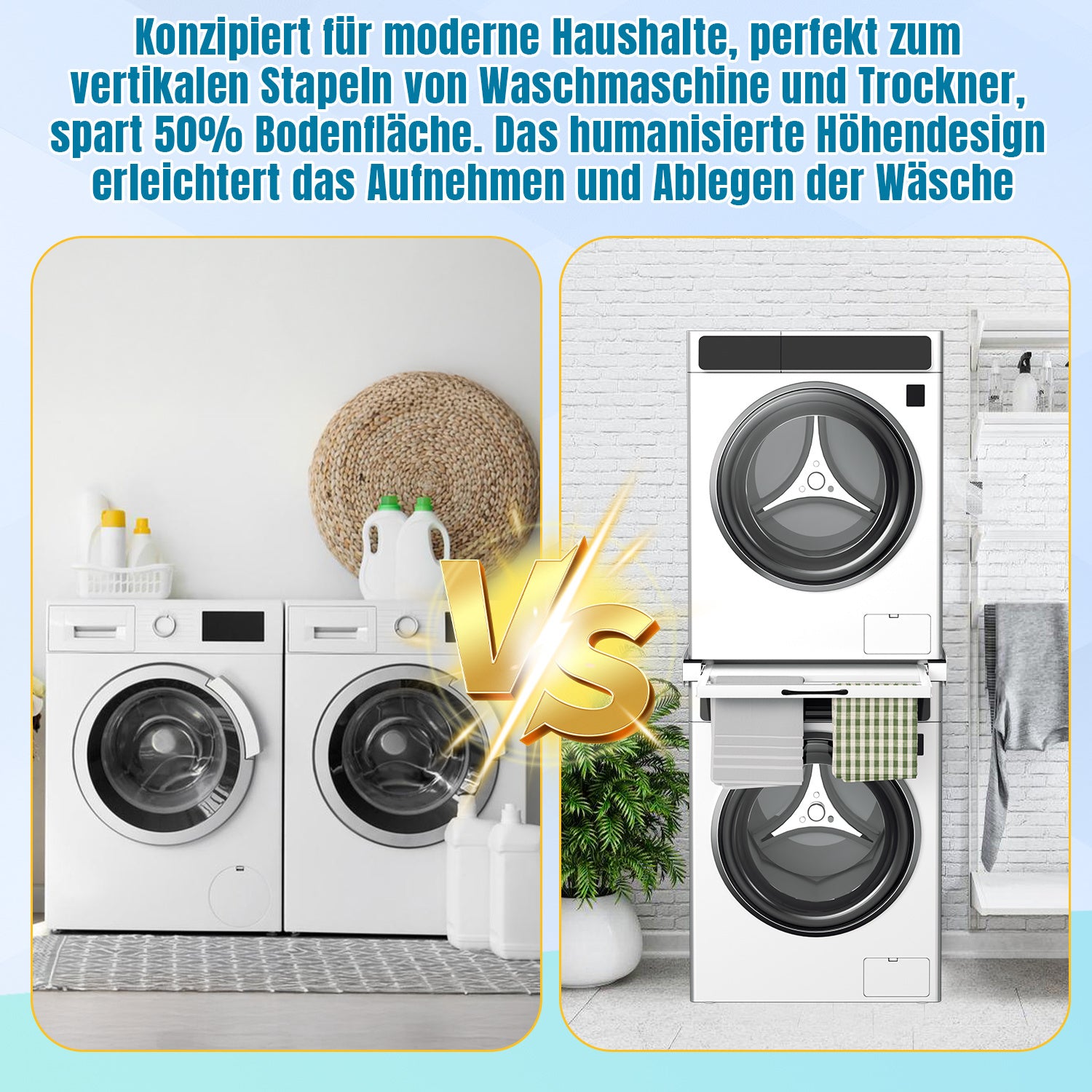 SWANEW Zwischenbaurahmen mit Ausziehplatte, Universell Verbindungsrahmen für Waschmaschine und Trockner, Stapelset mit Handtuchhalter