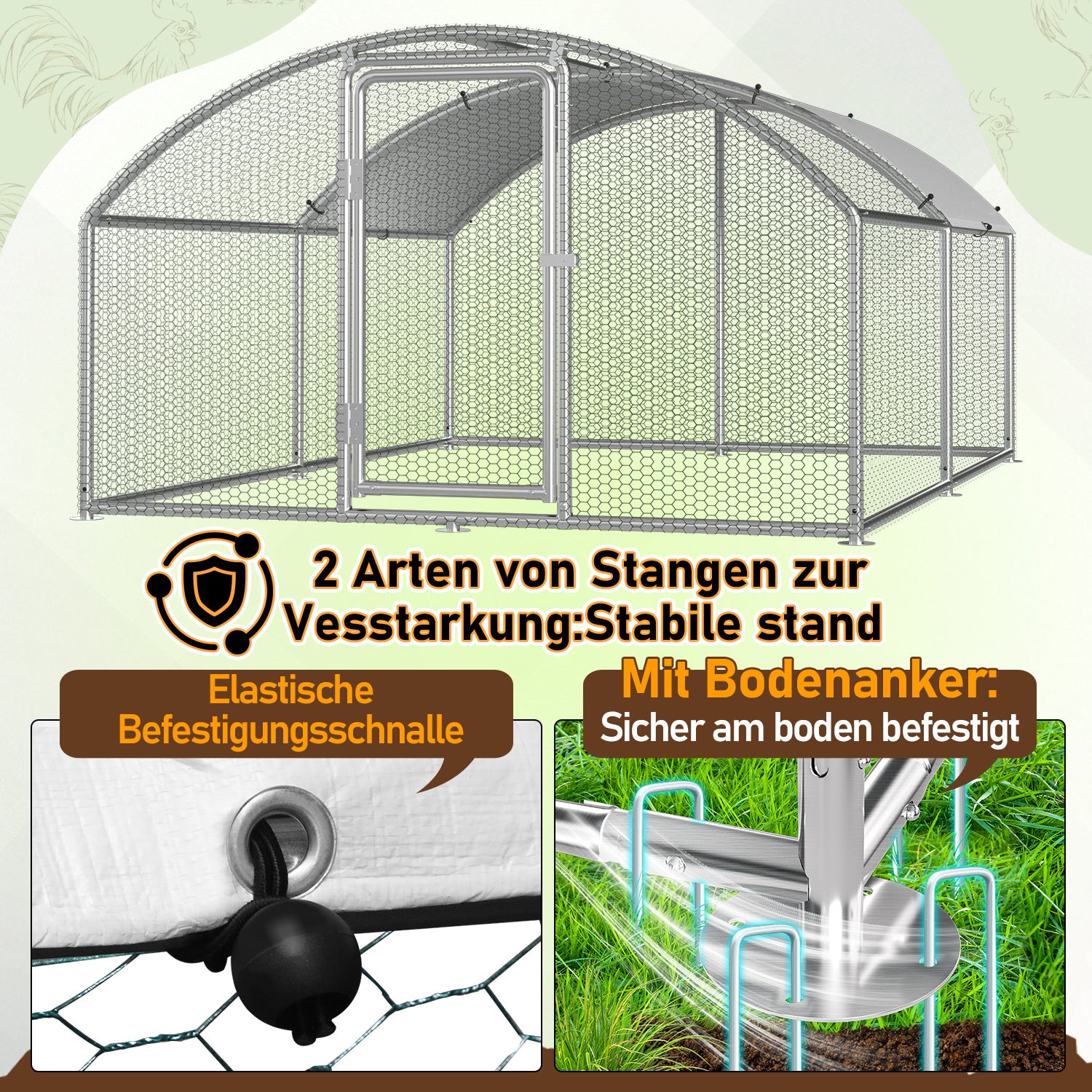 Hühnerstall Freilaufgehege, 3x 4x2m, Dome Roof
