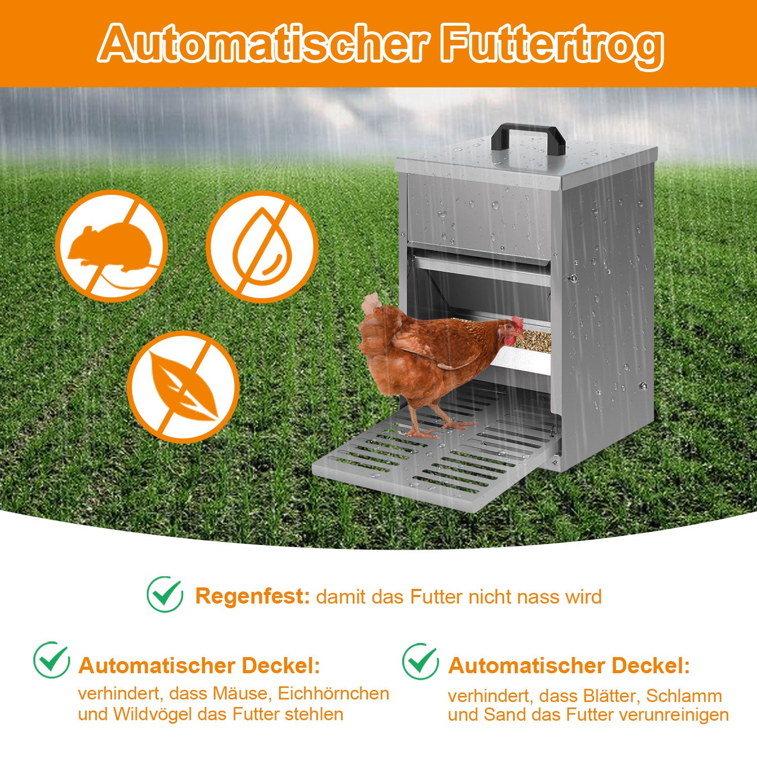 Futterautomat für Hühner mit Trittplatte & Deckel 5 kg