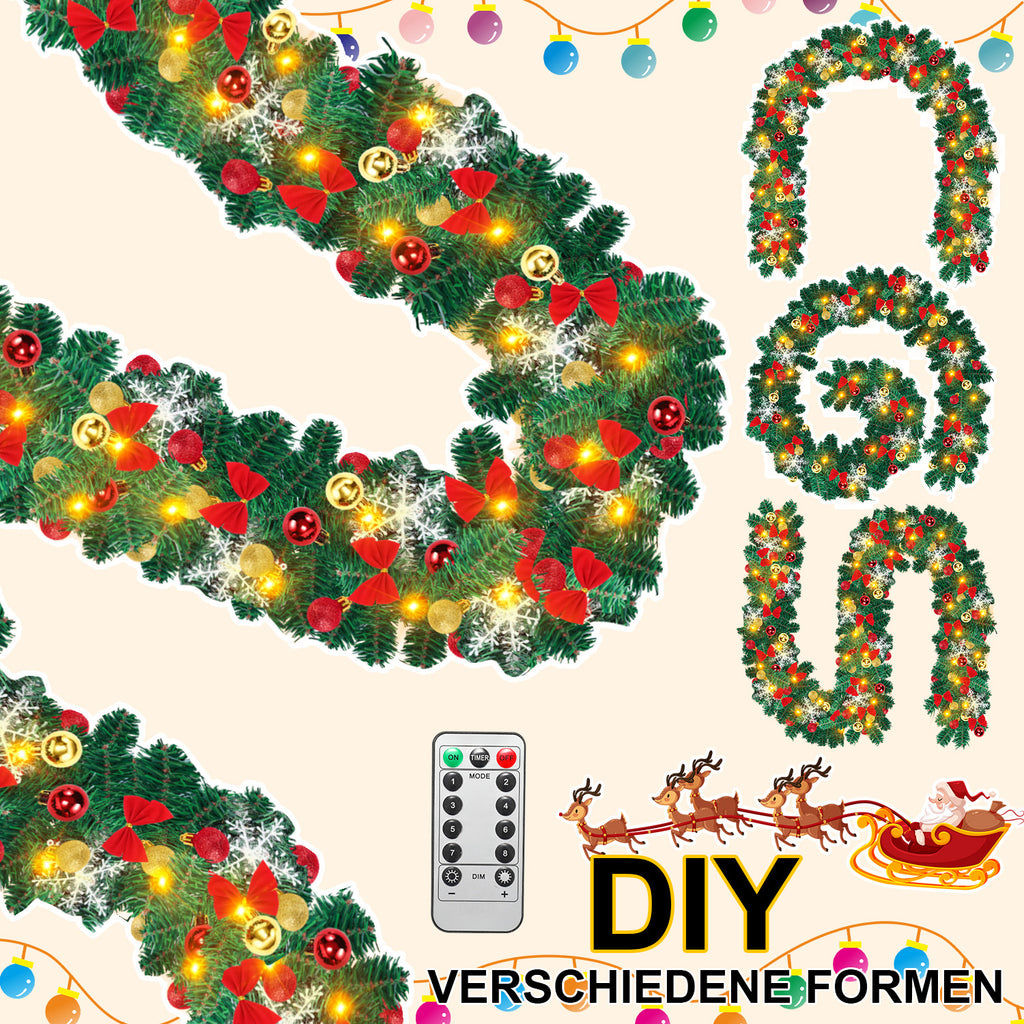 SWANEW Weihnachtsgirlande 5M, Künstlich Tannengirlande mit Beleuchtung, Warmweiß, USB 8 Beleuchtungsmodi verfügbar Weihnachtsdeko