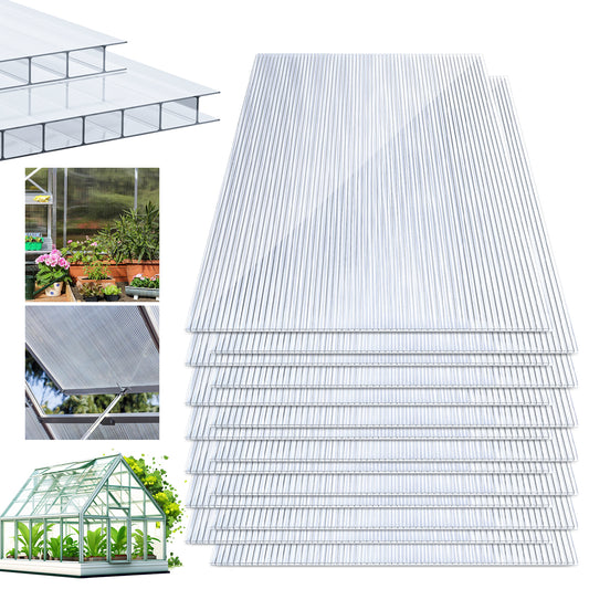 SWANEW 14x Polycarbonat Hohlkammerstegplatte Doppelstegplatte UV-beständigen Stegplatte Gewächshausplatte Für Gewächshaus Gartenbau Carports 60.5 x 121cm, 4mm | 10,25 m², Transparent