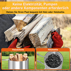 SWANEW Brennholz Poolheizung, Schwimmbadheizung mit Feuer, 100% rostfreier Edelstahl Poolheizung Feuertonne, 32-38mm Anschlüsse, mit Feuerfeste Matte und Tablett