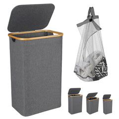 SWANEW Wäschekorb mit Deckel, Waschesammler, 2Fächer, 100L/145L/160L