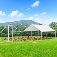 SWANEW Hühnerstall, 3x8x2m, Freilaufgehege, Hühnerhaus, Kleintiergehege, Voliere