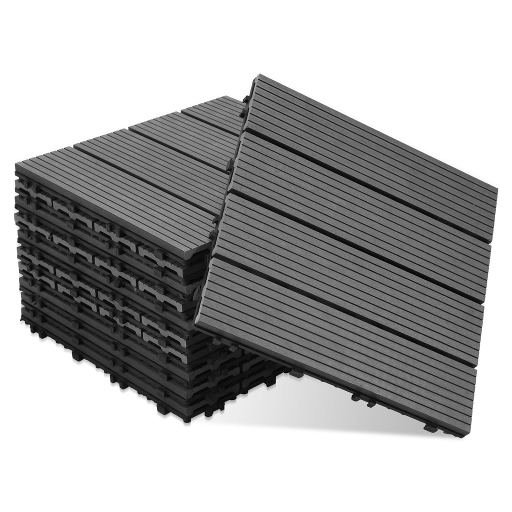 WPC Terrassenfliesen, 30x30 cm/30x60 cm Balkon Bodenfliese, Gartenfliesen mit Klick-System, Terrassendielen Balkonfliesen Klickfliesen, Anthrazit, Braun