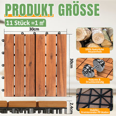 SWANEW Holzfliesen, Terrassenfliese, Balkonfliesen, 30x30 cm, 1-5 m²