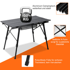 SWANEW Campingtisch Klapptisch Höhenverstellbar, Campingtisch Klappbar, Camping Tisch mit Aufrollbarer Tischplatte und Tragetasche, Aluminiumrahmen