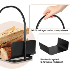 SWANEW Feuerholzablage Tragbarer Kaminholzkorb mit Griff Kompakter Kaminholzregal 40x30x46cm