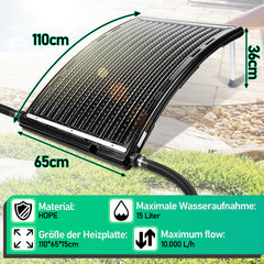 SWANEW Poolheizung Solar Solarheizung Pool 110 x 65 x 15 cm Sonnenkollektor Pool Anschluss Ø 38 mm Pool Heizungen Solar für Warmwasser Schwimmbad Gartendusche Pool
