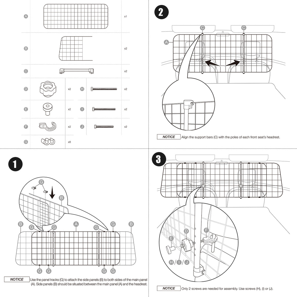 SWANEW Hundegitter Auto, Autoschutzgitter Verstellbare Breite, Kopfstützen-Hundegitter mit Sicherheitsgurt Hundeschutzgitter
