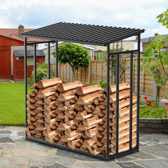 SWANEW Kaminholzregal, Metall brennholzregal, Feuerholzregal, mit Dach, 185x70x185cm