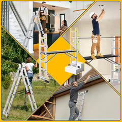 SWANEW Gerüst, Gerüstleiter, Arbeitsgerüst, 4 in 1Alu Mobile Mehrzweckleiter 2x6 Stufen