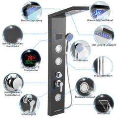 SWANEW LED Duschpaneel, Regendusche Duschsystem mit Temperaturanzeige, 5 Funktionen Duschsäule,Verstellbare Massagedüsen