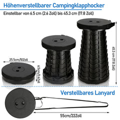 SWANEW Tragbarer Klapphocker, Leichte Teleskophocker, 6-44 cm Höhenverstellbare Falthocker, Tragfähigkeit 150 kg