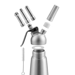 SWANEW Sahnespender Aluminium/Edelstahl Sahnesyphon, 0,5 L Mit 3 Edelstahl Deko-Düsen und Reinigungbürste