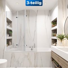 SWANEW Duschwand für Badewanne, 2/3-Teilig faltbar & drehbar Badewannenaufsatz, Duschtrennwand, 6mm ESG Sicherheitsglas Spritzwasserschutz