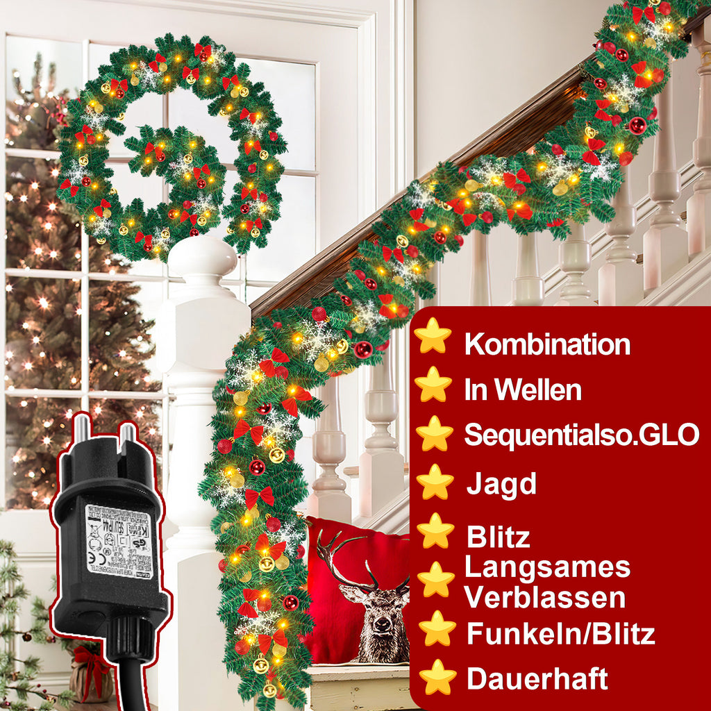SWANEW Weihnachtsgirlande 5M, Künstlich Tannengirlande mit Beleuchtung, Warmweiß, USB 8 Beleuchtungsmodi verfügbar Weihnachtsdeko