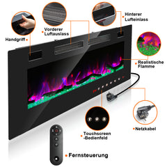 SWANEW Elektrokamin Wandkamin, Elektrischer Kamin, Wandkamin Elektrischer mit Heizung, 750W/1500W, 127cm