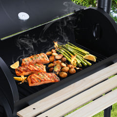 SWANEW Stand Räder XL Holzkohlegrill 2in1 Standgrill BBQ Ablage Säulengrill Fahrbar