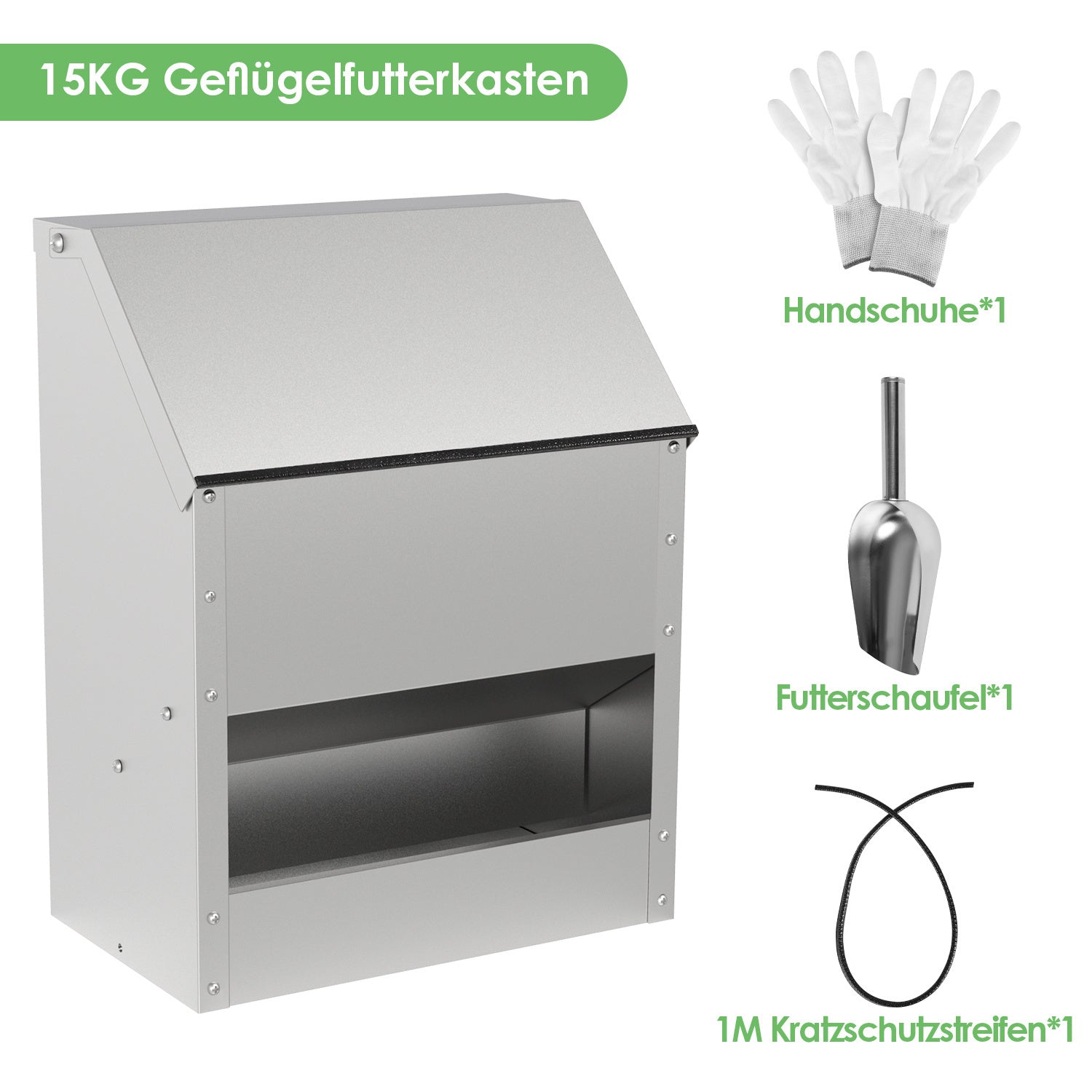 Hühnerfutterautomat mit Deckel & Wandhalterung