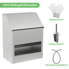 Hühnerfutterautomat mit Deckel & Wandhalterung