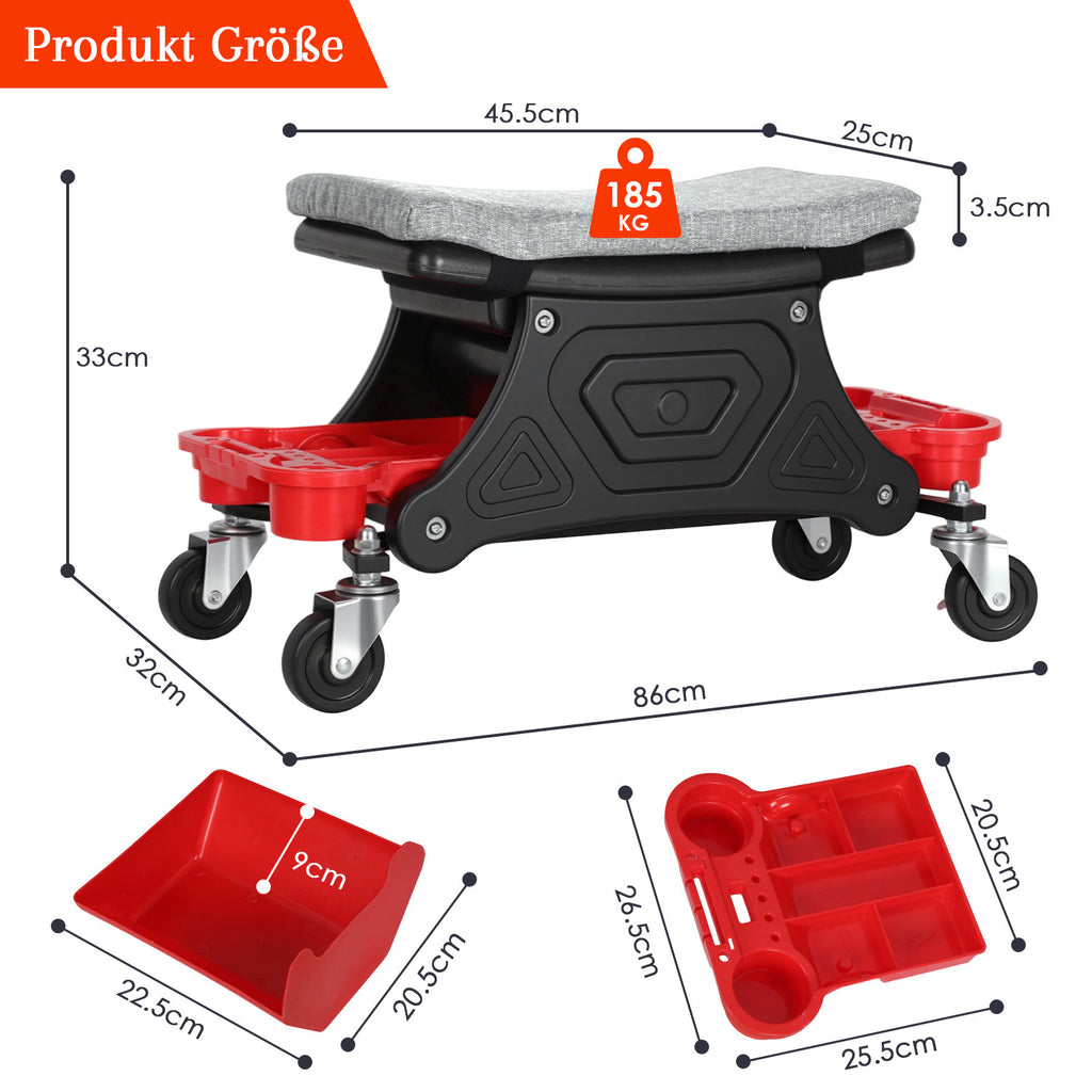 SWANEW Werkstatthocker Rollhocker, Werkstatt Rollsitz, mit Aufbewahrungsbox