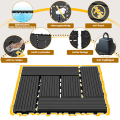 SWANEW WPC Terrassenfliesen, 30x30cm Balkon Bodenfliese, WPC Fliesen mit Klick-System, Balkonfliesen in Holzoptik, Terrassendielen Wasserfest für Terrasse